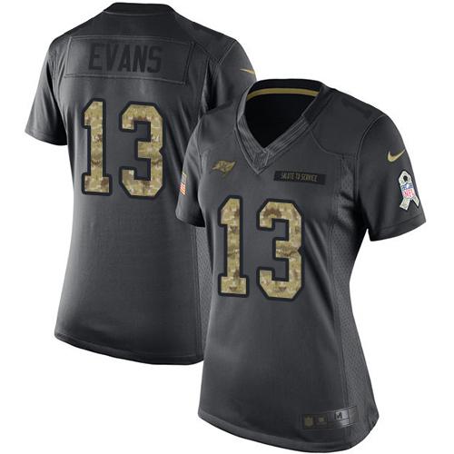 Nike Buccaneers #13 Mike Evans Black Women's Stitched NFL Limited 2016 Salute to Service Jersey - Click Image to Close